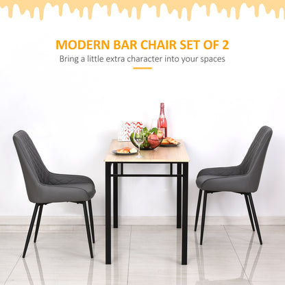 Upholstered Kitchen Chairs, Modern Dining Chairs Set of 2 with Diamond Tufting and Steel Legs for Dining Room, Grey