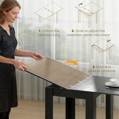 55" Extendable Dining Table for 4-6, Kitchen Table with Steel Slides and Felt Pads for Small Spaces, Black