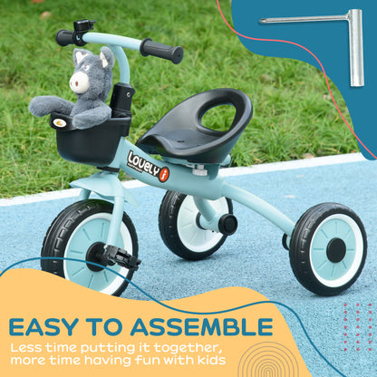 Qaba Tricycle for Toddler 2-5 Year Old Girls and Boys, Toddler Bike with Adjustable Seat, Basket, Bell, Blue