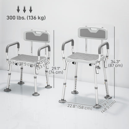 Adjustable Shower Chair with Arms Back and Padded Seat, Light Grey