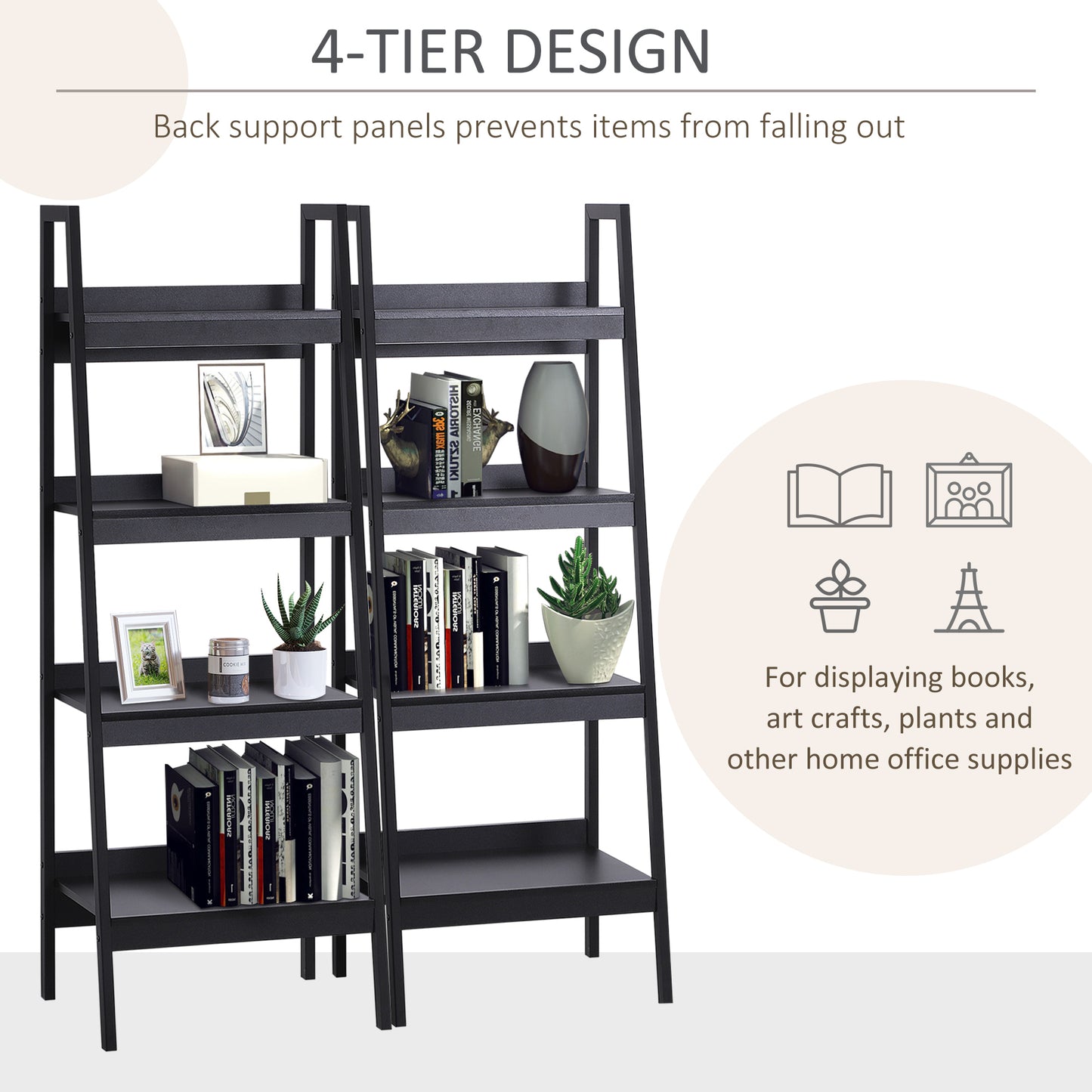Set of 2, 4 Tier Ladder Shelf Bookcase, Multi-Use Display Rack, Storage Shelving Unit Display Stand, Flower Plant Stand,