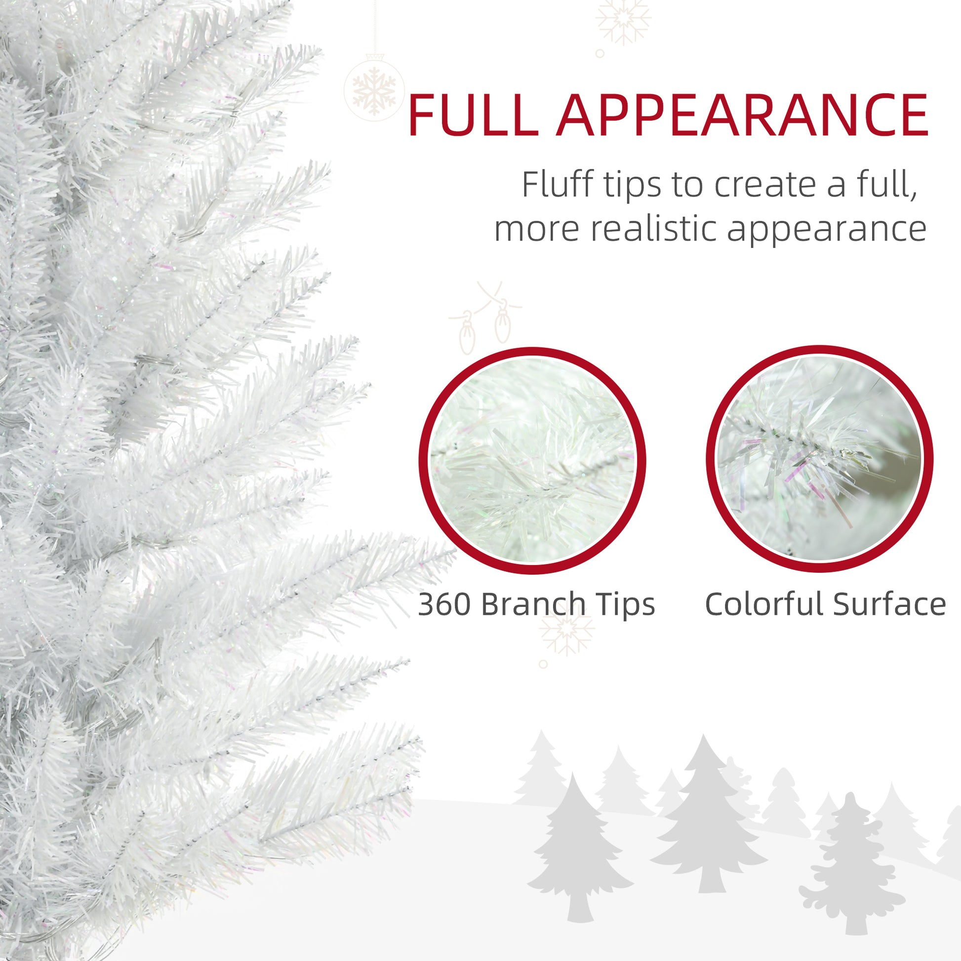 6' Prelit Christmas Trees, Pencil Artificial Christmas Tree with Colourful Surface Tips, Colourful LED Lights, White