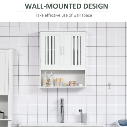 Modern Wall Mount Bathroom Cabinet, Storage Organizer with 2 Door Cabinet and Shelf, White