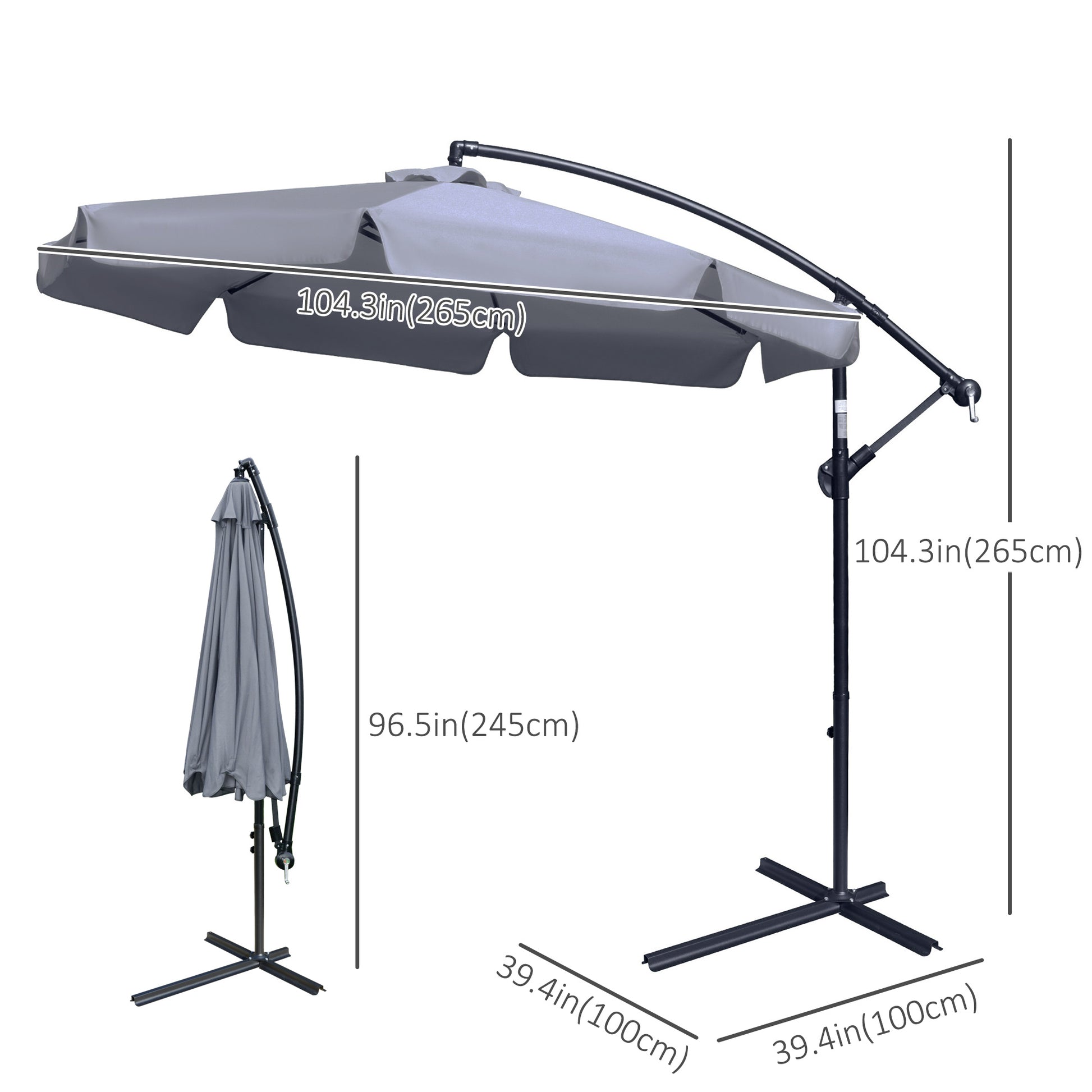 9FT Offset Hanging Patio Umbrella Cantilever Umbrella with Easy Tilt Adjustment, Cross Base and 8 Ribs for Backyard, Poo