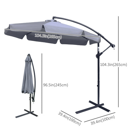 9FT Offset Hanging Patio Umbrella Cantilever Umbrella with Easy Tilt Adjustment, Cross Base and 8 Ribs for Backyard, Poo