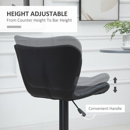 Bar Stools Set of 2, Adjustable Height Swivel Bar Chairs, PU Leather Upholstered Kitchen Counter Stools with Wide Seat, 