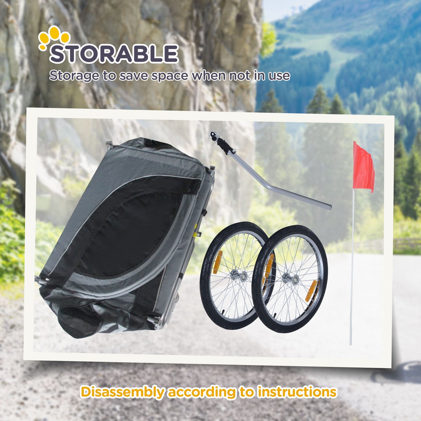 Dog Bike Trailer, Pet Cart, Bicycle Wagon, Travel Cargo, Carrier Attachment with Hitch, Foldable for Travelling, for Sma