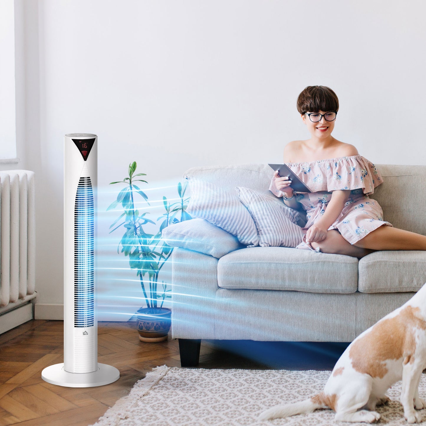 Freestanding Tower Fan Cooling for Home Bedroom with 3 Speed, 12h Timer, Oscillating, LED Sensor Panel, Remote Controlle