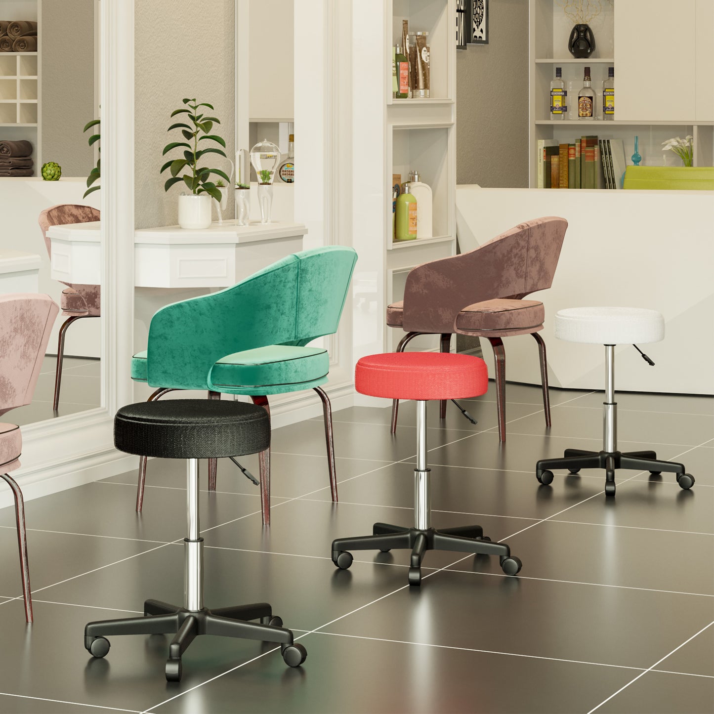 Adjustable Hydraulic Swivel Massage Salon Stool Facial Spa Tattoo Saddle Chair with 3 Changeable Seat Covers, Red/White/