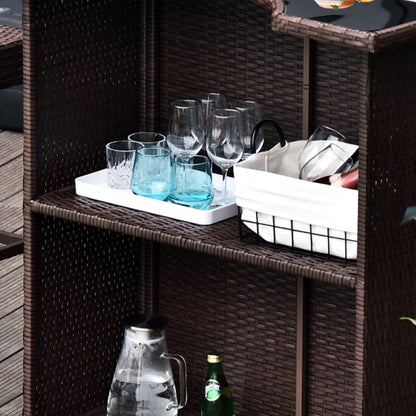 5 Pieces Patio Bar Set, Outdoor PE Rattan Wicker High Top Outdoor Table and Chairs Outdoor Bar Set with Tempered Glass T