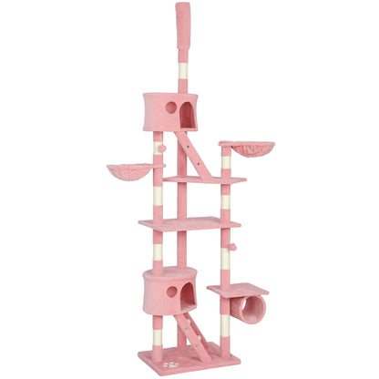 94"-102" Floor to Ceiling Cat Tree High Cat Condo Scratching Post Activity Center Multi-Level Play House Pink