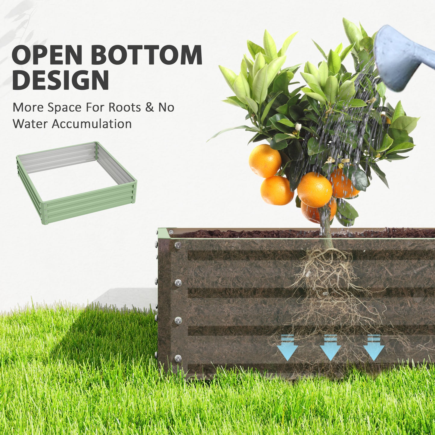 4' x 4' x 1' Raised Garden Bed Galvanized Steel Planter Box for Vegetables, Flowers, Herbs, Light Green
