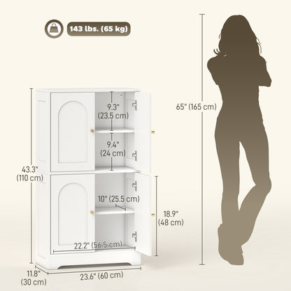 43" Kitchen Pantry Cabinet, Freestanding Modern Storage Cabinet with 4 Arched Doors and 2 Adjustable Shelves, White