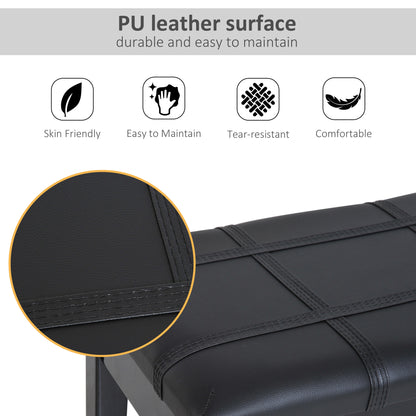 Classic Piano Bench Stool, PU Leather Padded Keyboard Seat with Rubber Wood Legs and Music Storage Compartment, Banded S