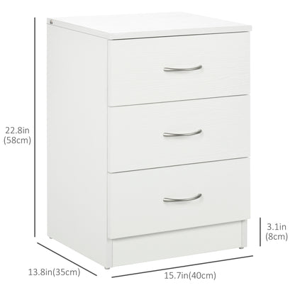 Bedside Table with 3 Drawers, Modern Wood Nightstand, Side End Table for Bedroom, White