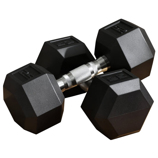 Soozier 2 x 25lbs Rubber Dumbbells Weight Set, Dumbbell Hand Weight for Body Fitness Training for Home Office Gym, Black