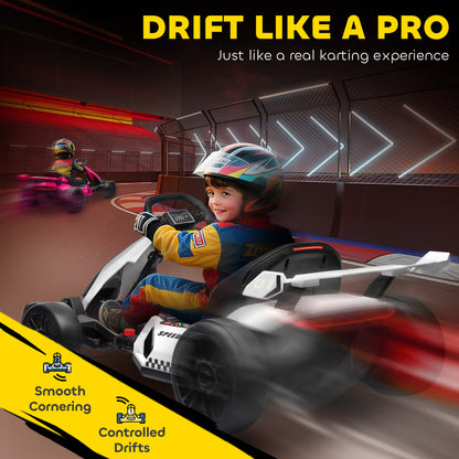VarietyKart 24V Electric Go Kart, Battery Powered Kids Drift Kart with Adjustable Seat, Seat Belt, Horn, Music, Light, W