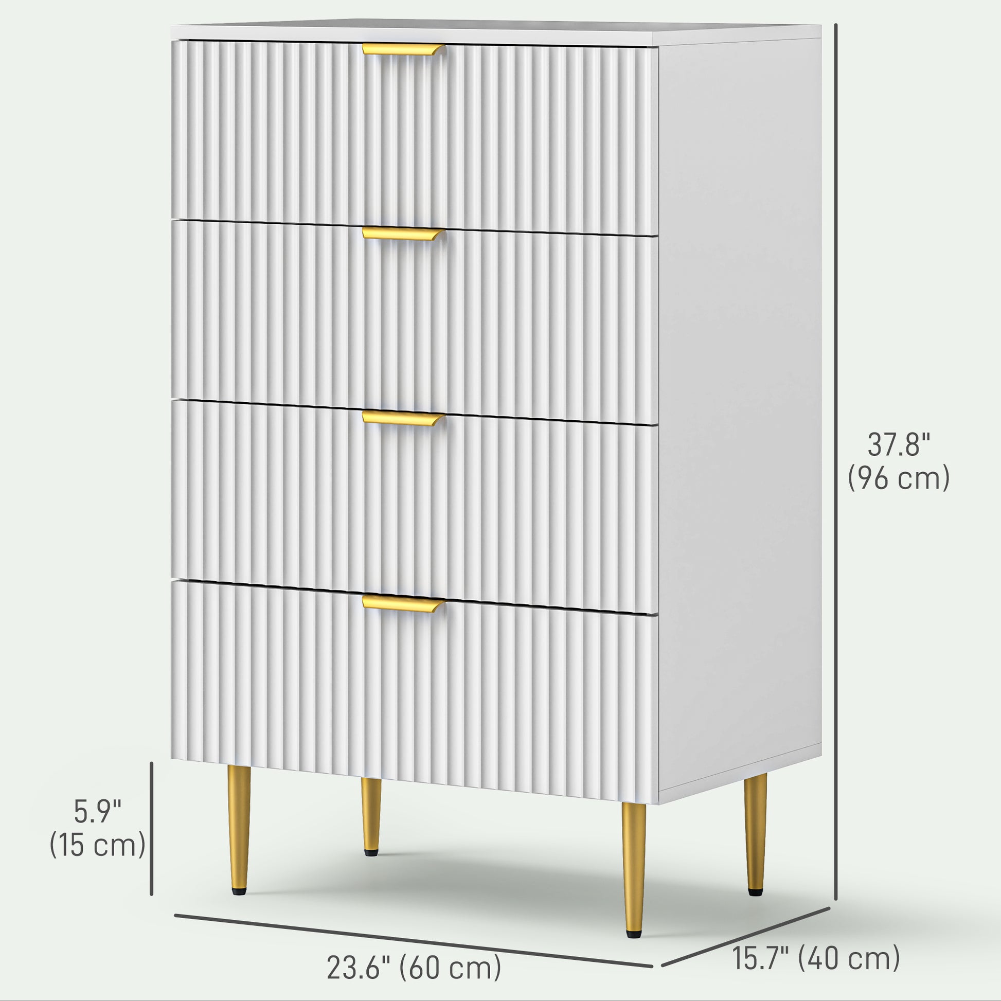 Modern Chest of Drawers 4 Drawer Dresser for Bedroom with Gold Legs and Handles, White
