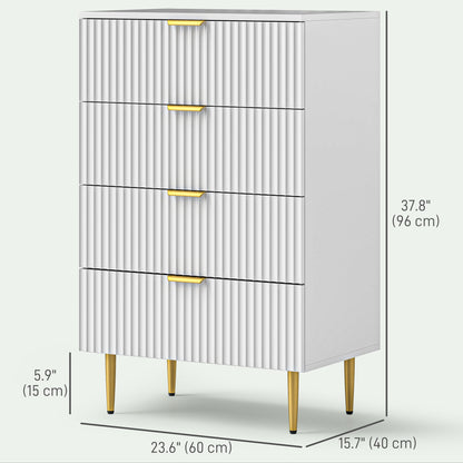 Modern Chest of Drawers 4 Drawer Dresser for Bedroom with Gold Legs and Handles, White