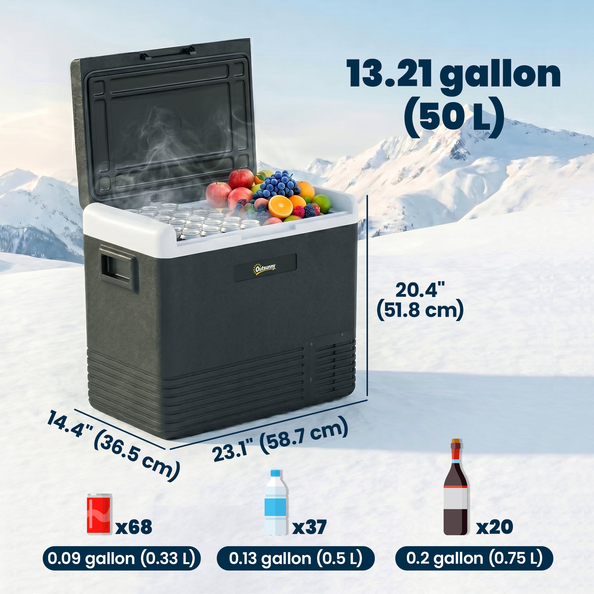 12 Volt Car Refrigerator, 53QT Car Fridge Electric Cooler, 12/24V DC and 100-240V AC, -4-68 ℉, Portable Refrigerator