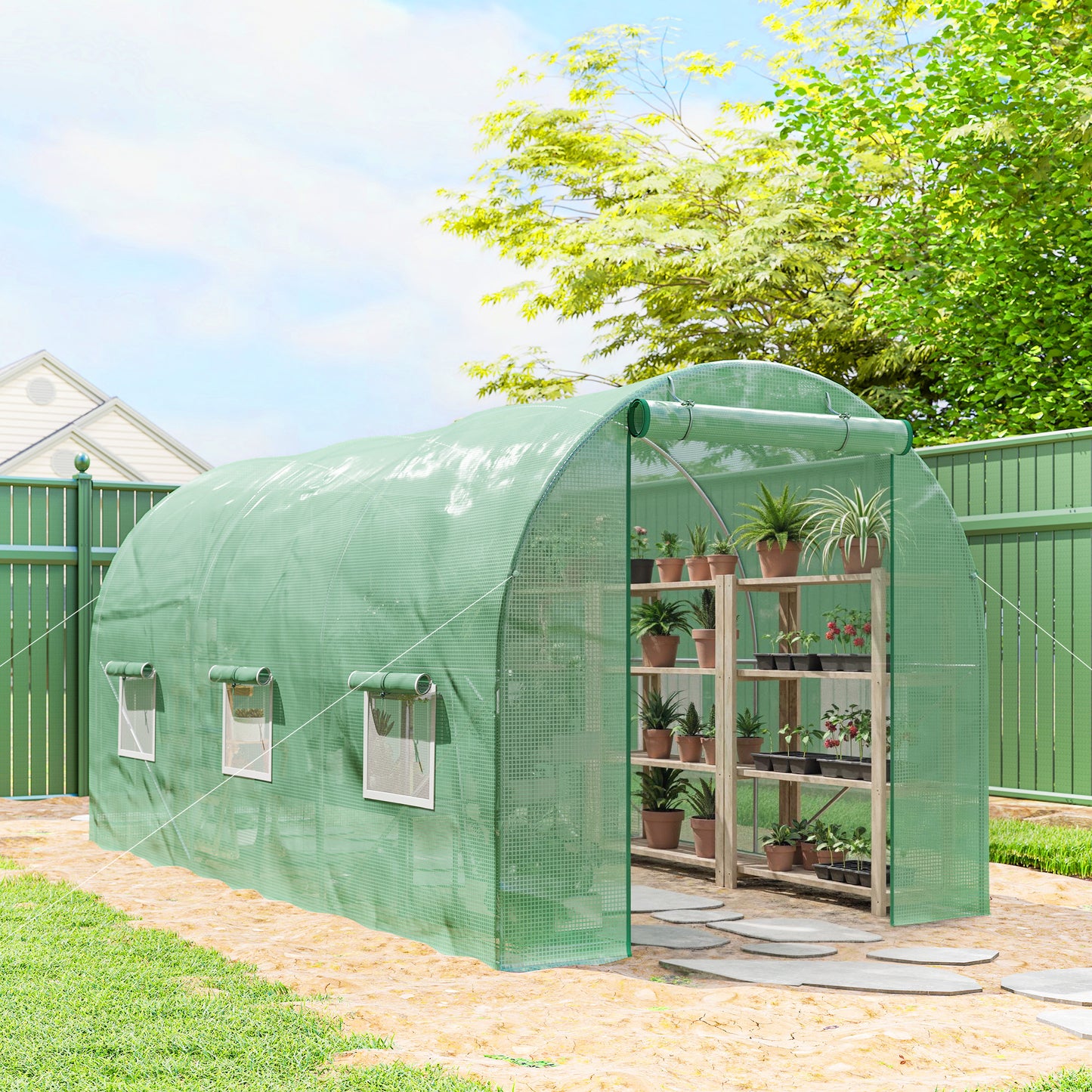 15' x 6.6' x 6.6' Walk-in Tunnel Greenhouse Garden Plant Seed Growing Warm House Outdoor Hot House w/ Roll Up Door, Wind