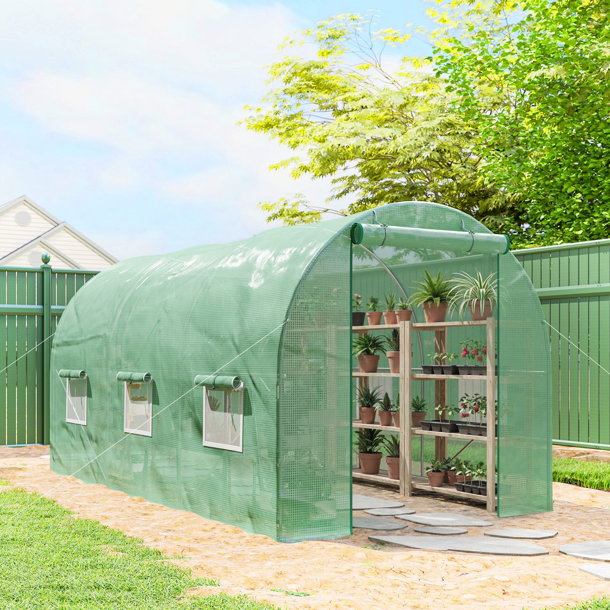 15' x 6.6' x 6.6' Walk-in Tunnel Greenhouse Garden Plant Seed Growing Warm House Outdoor Hot House w/ Roll Up Door, Wind