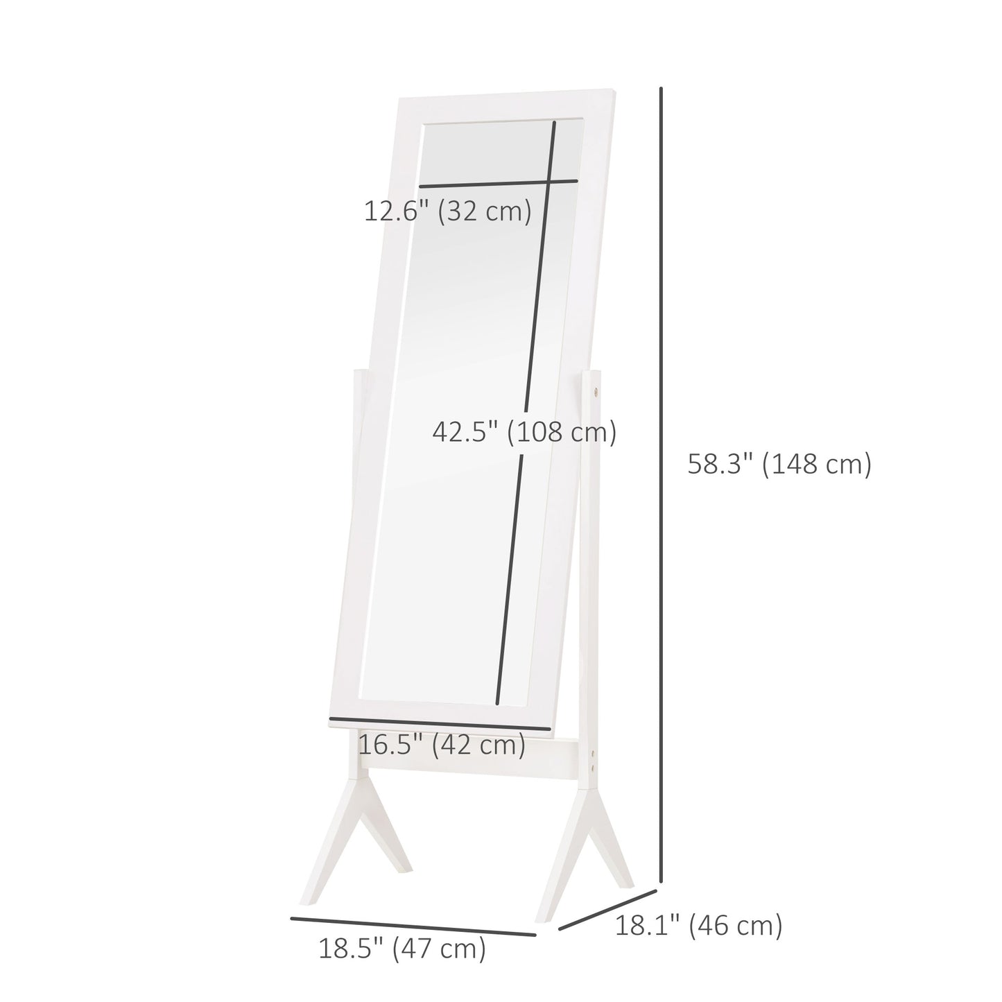 Full Length Mirror, Free Standing Full Body Mirror with Rectangular Frame, Adjustable Angle for Dressing Room, Bedroom, 