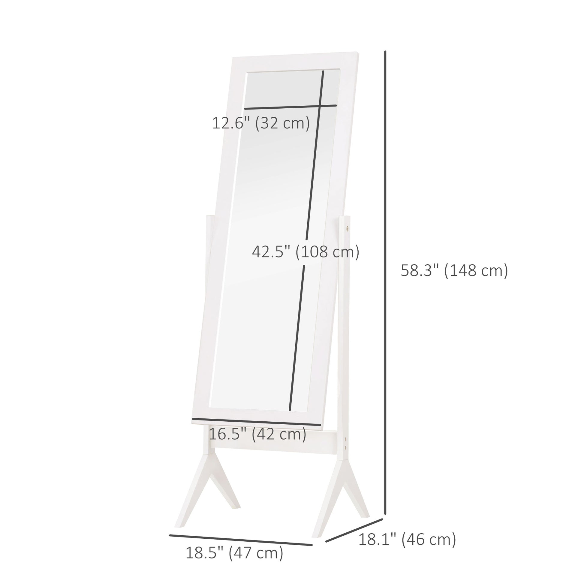 Full Length Mirror, Free Standing Full Body Mirror with Rectangular Frame, Adjustable Angle for Dressing Room, Bedroom, 