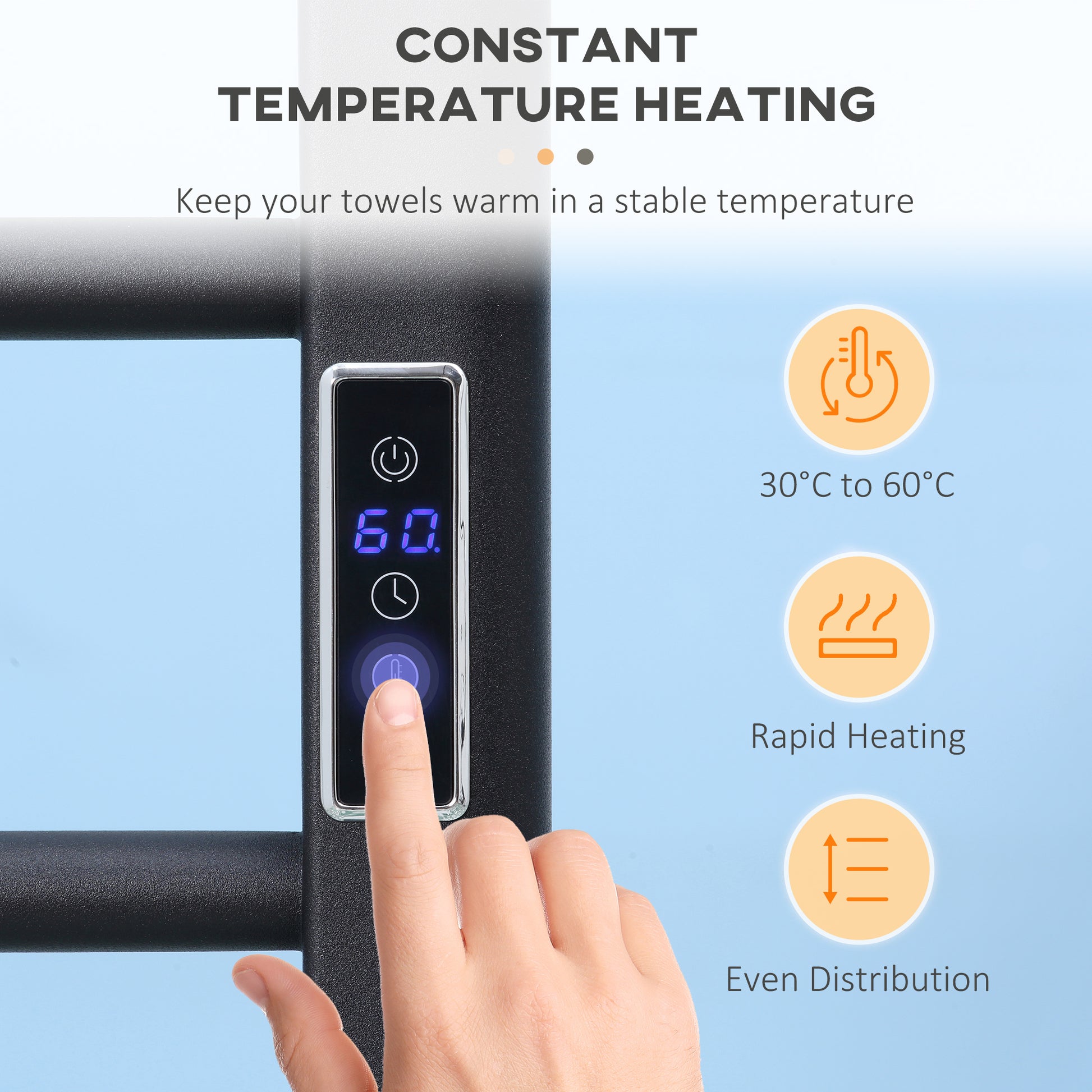 8-Bar Heated Towel Warmer Rack with Built-in Timer and LED Indicators, Wall Mounted & Free Standing Carbon Steel Electri
