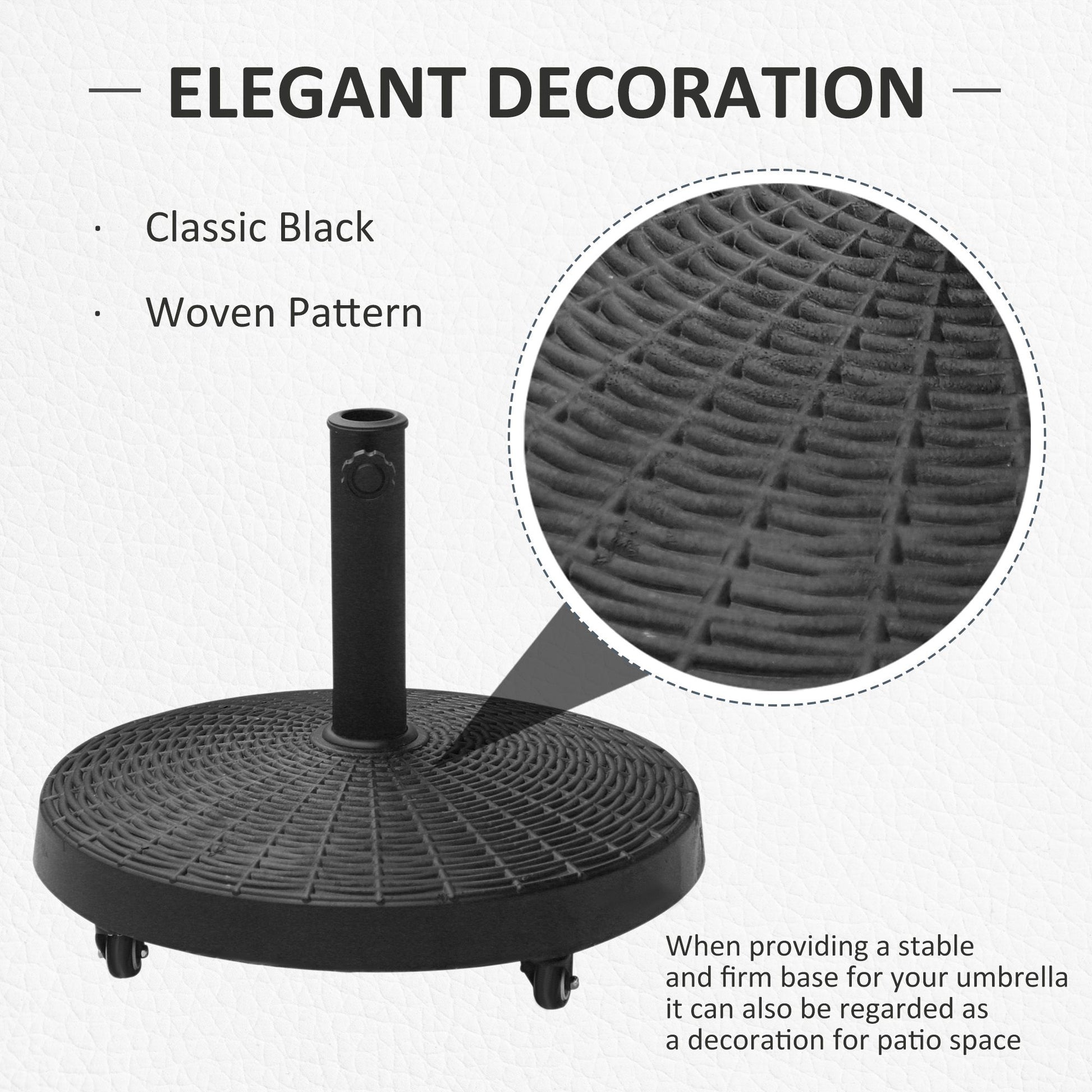 20.5" Round Parasol Base Resin Patio Umbrella Base Garden Parasol Holder Outdoor Offset Weight Stand with Wheels Black