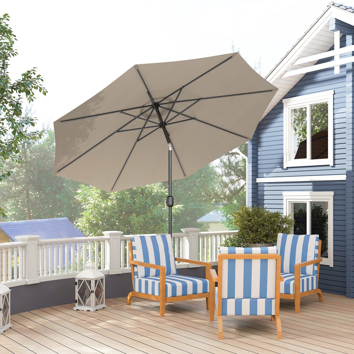 10' x 8' Round Market Umbrella, Patio Umbrella with Crank Handle and Tilt, Outdoor Parasol for Garden, Bench, Lawn, Ligh