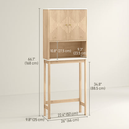 Over The Toilet Storage Cabinet with Adjustable Shelf, Open Shelf and Adjustable Bottom Bar, Oak