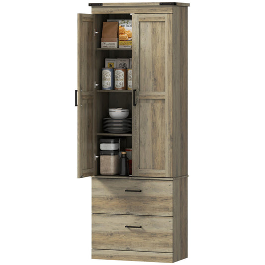 67" Tall Kitchen Pantry Storage Cabinet, Kitchen Pantry Cabinet with Doors, Drawers and Adjustable Shelves, Light Ivory