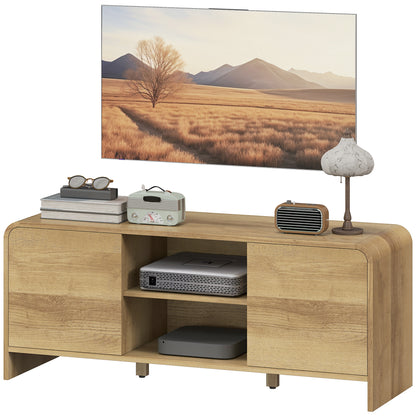 TV Stand for up to 55 Inch TV, Nordic Entertainment Center with 2 Cabinets and 2 Open Shelves for Living Room, Natural W