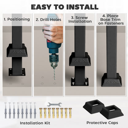 1-3 Step Handrails for Outdoor Steps, Porch Deck Railing, Metal Outdoor Stair Railing with Installation Kit, Black