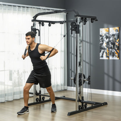 Soozier 3 In 1 Smith Machine Power Rack with Cable Crossover System, Pull up Station, 16-Level Squat Rack and Barbell Ba