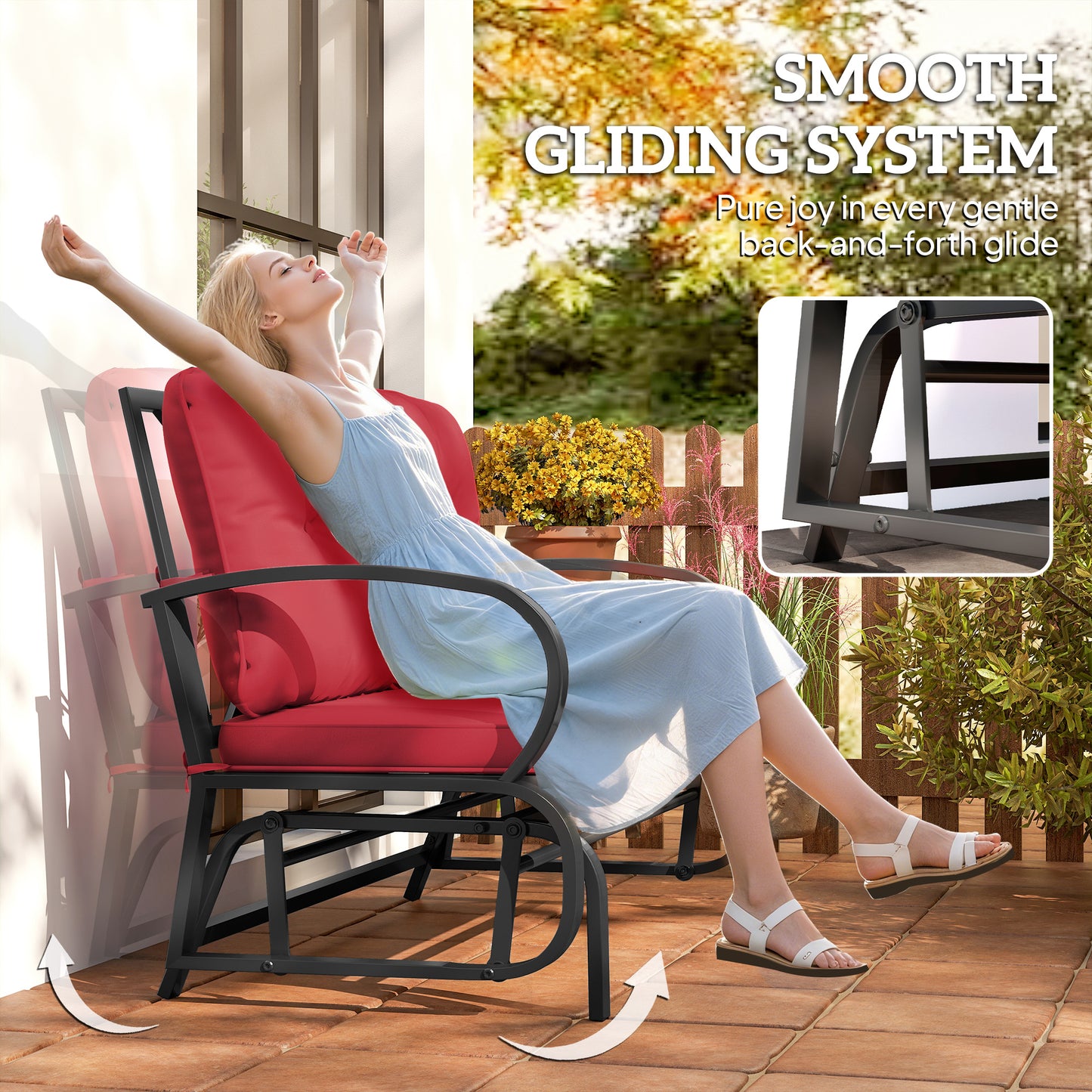 2-Person Outdoor Glider Chair, Patio Double Rocking Loveseat with Steel Frame and Cushions for Backyard, Garden and Porc