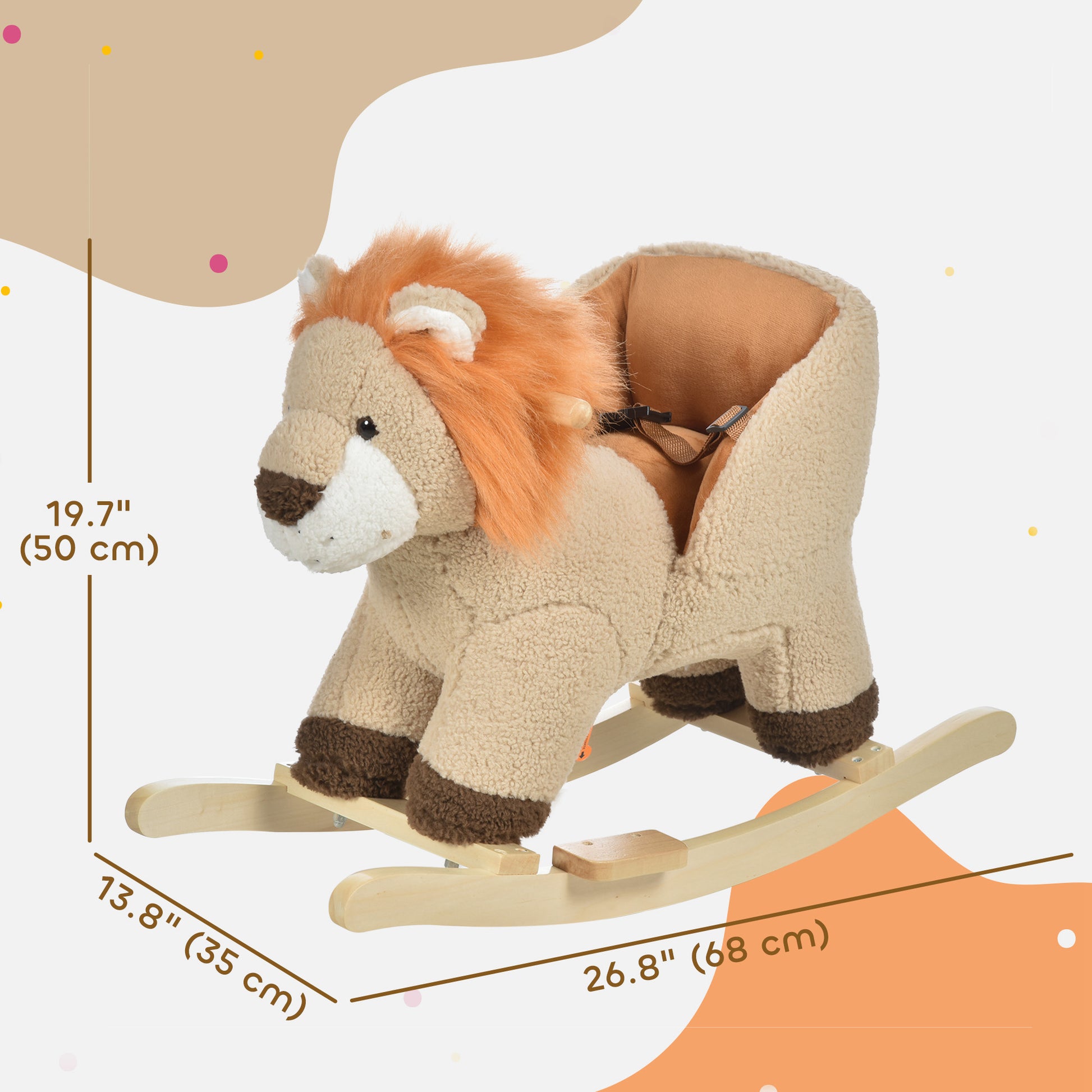 Qaba Baby Rocking Horse Lion Design Plush Stuffed Rocking Chair, Wooden Rocking Horse with Sound, Seat Belt for Boys and