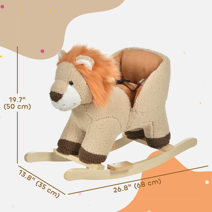 Qaba Baby Rocking Horse Lion Design Plush Stuffed Rocking Chair, Wooden Rocking Horse with Sound, Seat Belt for Boys and
