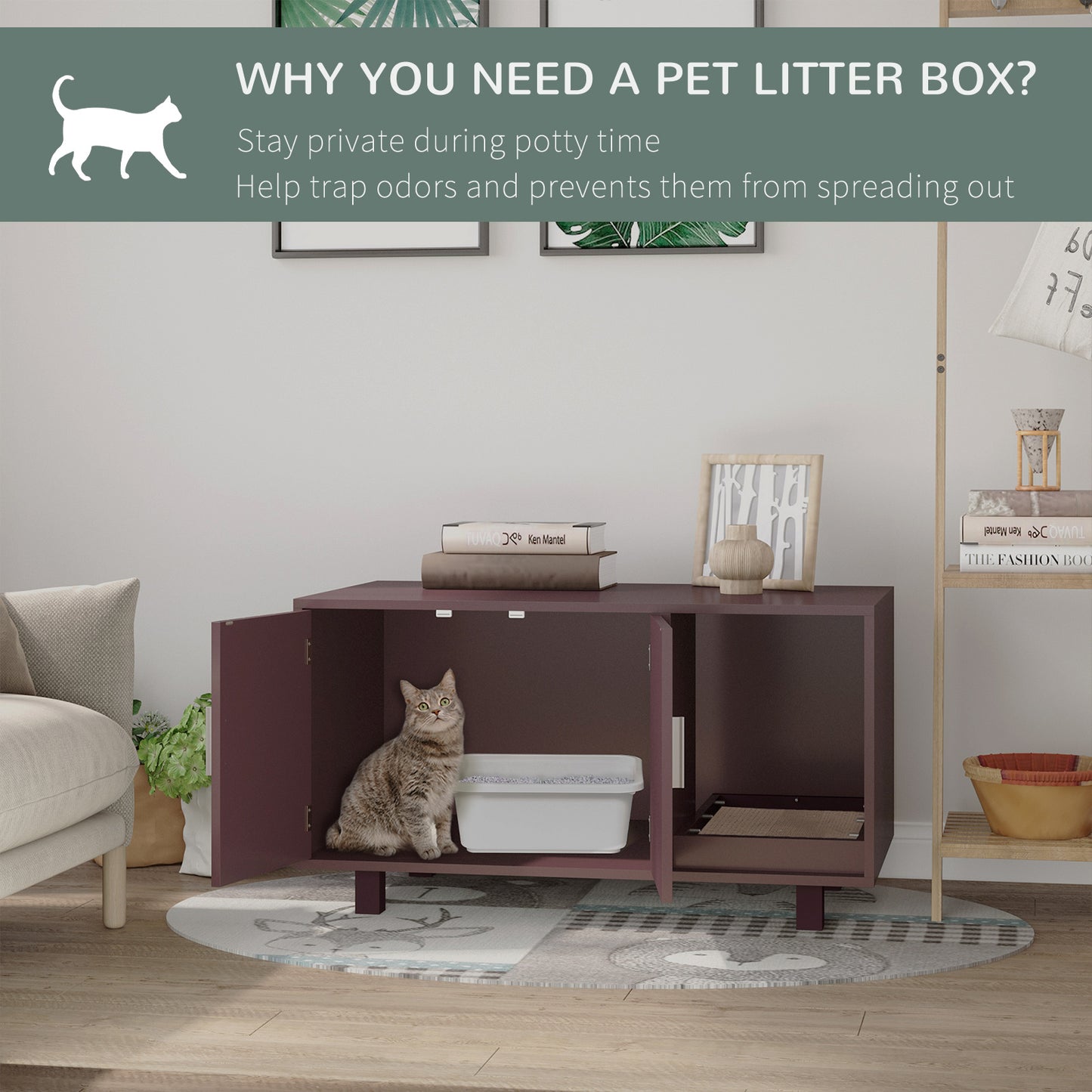 Cat Litter Box Enclosure, Hidden Litter Box Furniture, Cat House End Table Washroom with Scratching Pad, for Indoor Cats