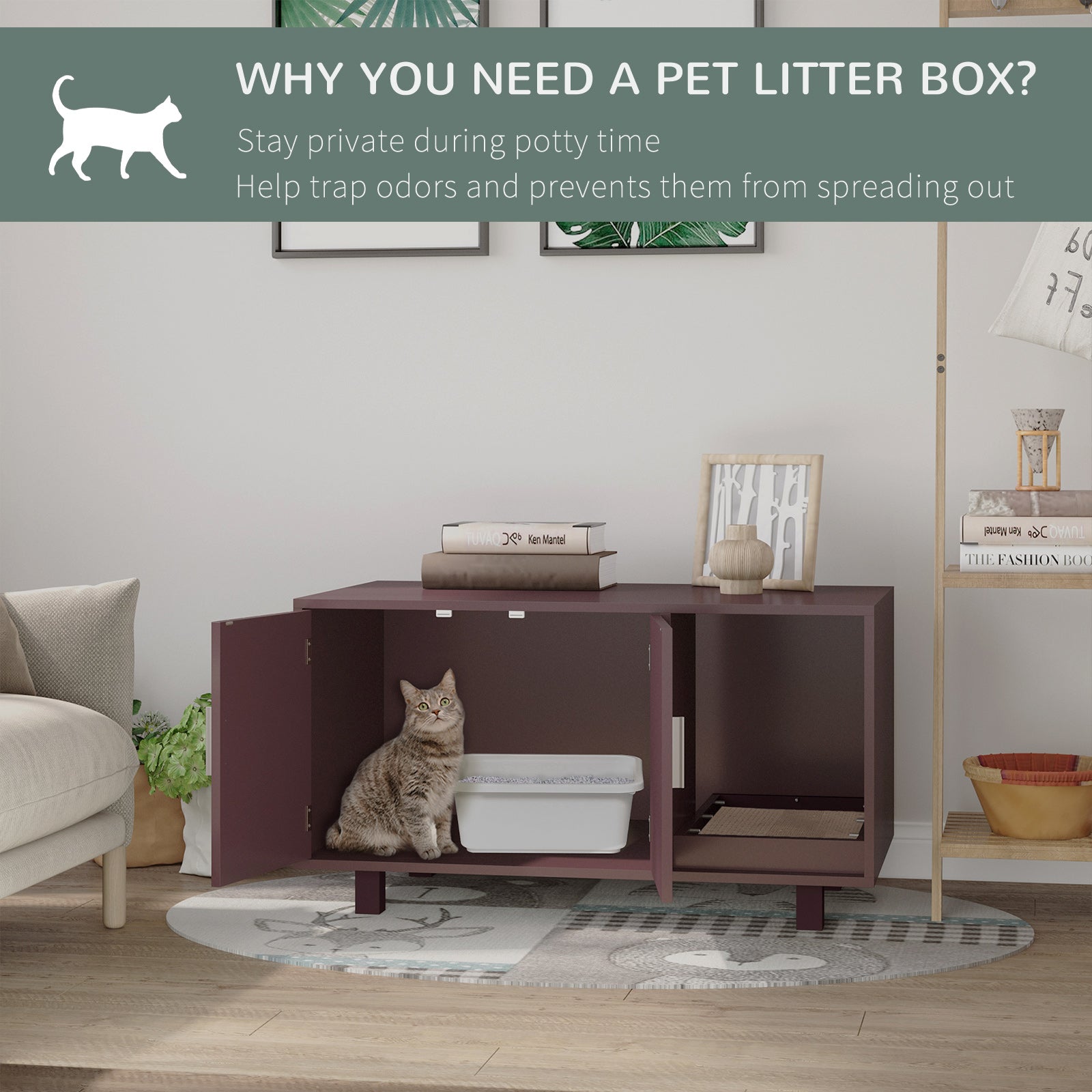 Cat Litter Box Enclosure, Hidden Litter Box Furniture, Cat House End Table Washroom with Scratching Pad, for Indoor Cats