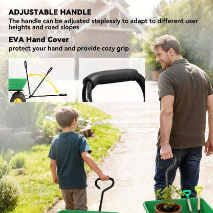 Garden Dump Cart Heavy Duty 440lbs Wagon with Steel Frame and 10'' Pneumatic Tires, Green