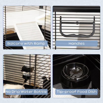 3-tier Hamster Cage, Guinea Pig Cage, Pet Chinchillas Play House Indoor with Accessories Food Dish Water Bottle, Ramps, 