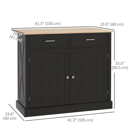 Kitchen Island with Drop Leaf, Rolling Kitchen Cart with 2 Drawers, Adjustable Shelves and Wood Countertop, Black