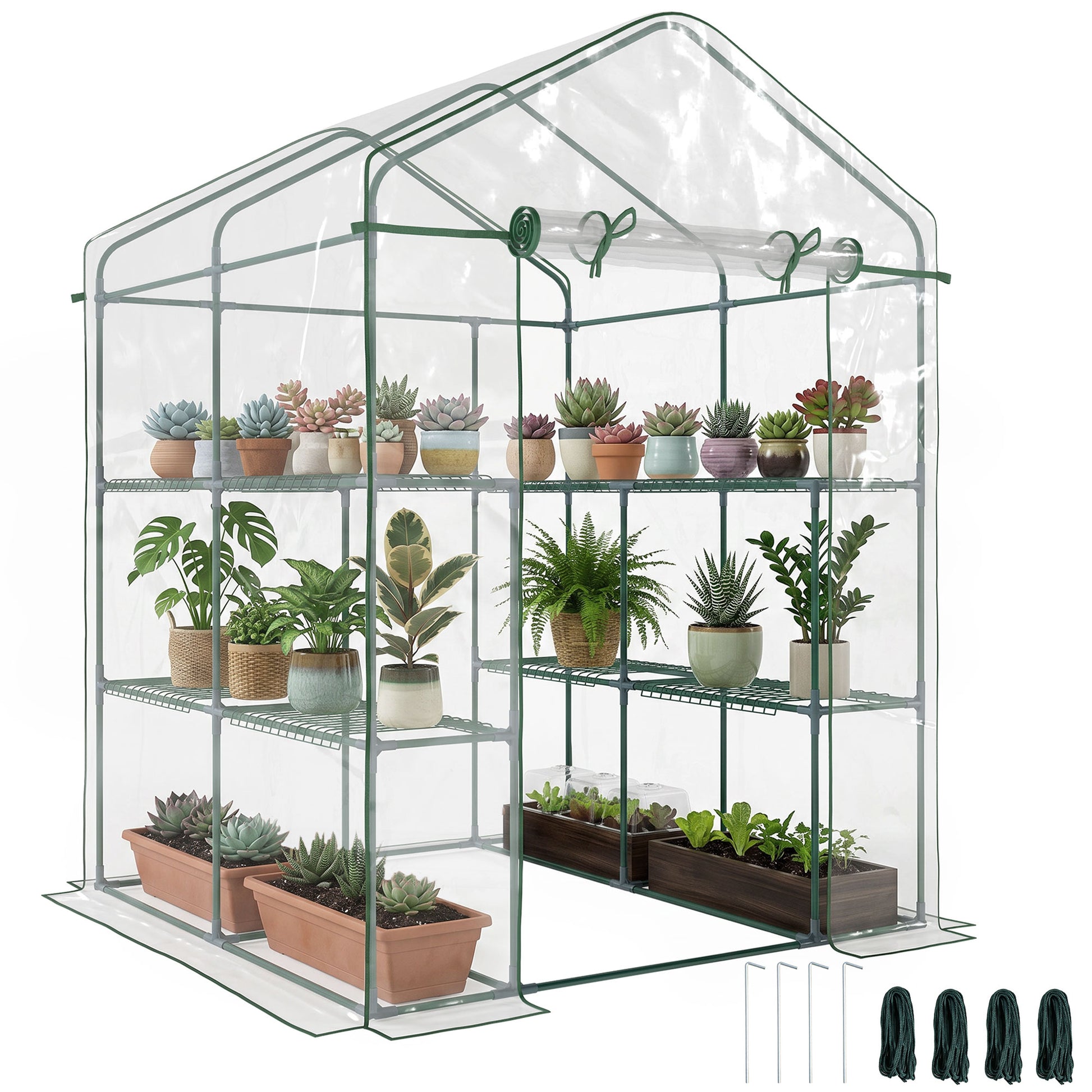 56" x 56" x 77" Walk-in Greenhouse, Portable Garden Flower Seed Warm House with 8 Shelves, Outdoor Plant Growth Hot Hous