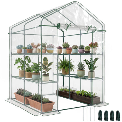 56" x 56" x 77" Walk-in Greenhouse, Portable Garden Flower Seed Warm House with 8 Shelves, Outdoor Plant Growth Hot Hous