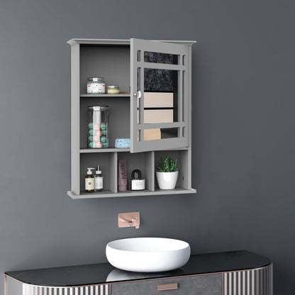Bathroom Cabinet Wall Mount with Mirror Door 3 Shelf Organizer for Bathroom, Kitchen, Bedroom, Grey