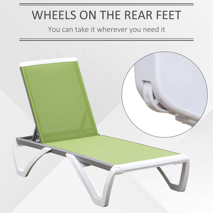 Outdoor Chaise Lounge Chair, Patio Aluminum Tanning Chair with 5-Level Adjustable Back, Portable Wheels, Breathable Mesh