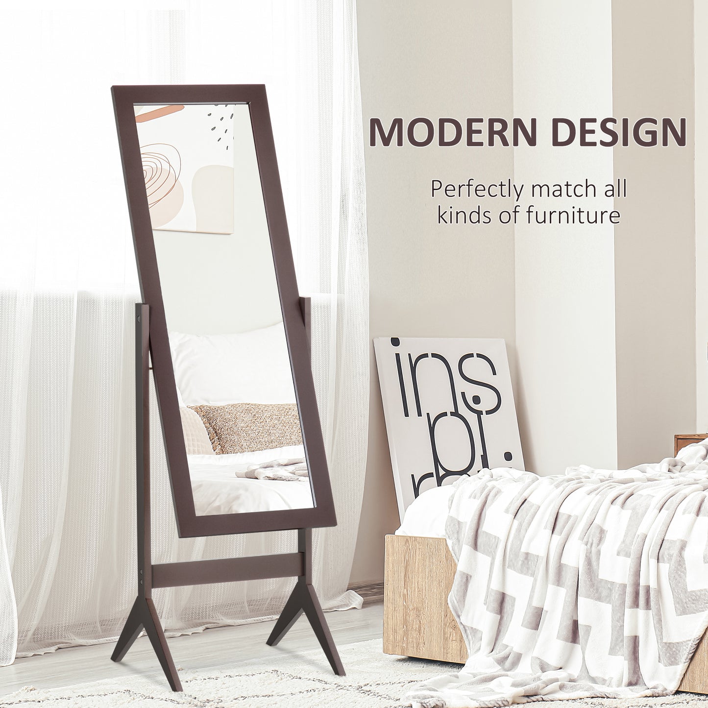 Full Length Mirror, Free Standing Full Body Mirror with Rectangular Frame, Adjustable Angle for Dressing Room, Bedroom, 