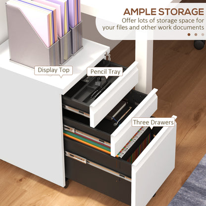 3 Drawer File Cabinet with Lock, Steel Vertical Filing Cabinet with 5 Wheels and Hanging Bar for A4/Legal/Letter, Home O